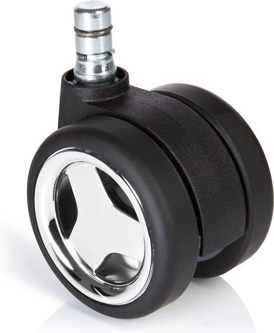 hjh office Bureaustoel Wiel - Chroom / Zwart - 5 stuks - Rolo Race No-Noise 11mm/60mm