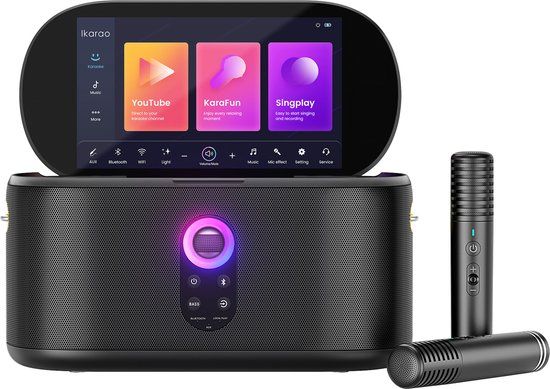 Ikarao Karaoke set voor Volwassenen - Shell S1 - 2 Draadloze Microfoons - 180W - Zwart