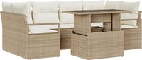 vidaXL Tuinbank Set Beige Poly Rattan 7-delig 6 zitplaatsen