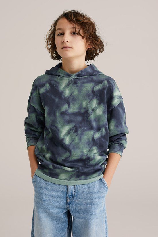 WE Fashion Jongens hoodie met print - Dark green - Maat 98/104