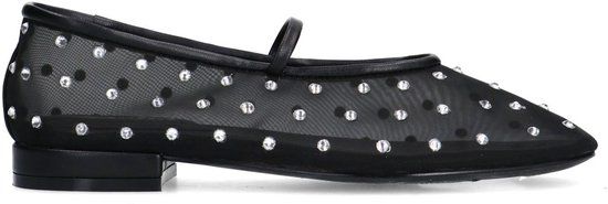 Sacha Dames Zwarte Mesh Ballerina's met Strass - Maat 41