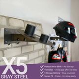Gray Steel X5 Helmhouder & Wandsteun - Gun Metal Kleur - 5-in-1 Ophangsysteem voor Motoruitrusting, Motorhelmen en Motorkleding