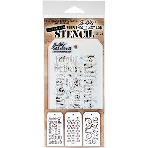 Stampers Anonymous MTS023 Tim Holtz Mini gelaagde stencilset, meerkleurig, Pack van 3