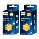 PHILIPS 60 x 1,4 V gehoorapparaatbatterijen 1,4 V voor gehoorapparaten 10 (Hearing Aid Battery) ZA10BX30/00, premium Zink-Air-technologie, lange levensduur, eenvoudig gebruik, type PR10, 70 en 536 (60 stuks) geel