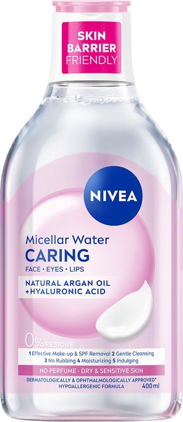 NIVEA Verzorgende Micellair Water - Droge huid - Arganolie, Hyaluronzuur & Aminozuurcomplex - Make up remover - Reinigingswater - Cleanser - 400 ml