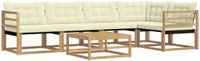 vidaXL Hoek loungeset 5 zitplaatsen Acacia hout Wit en crème inclusief tafel