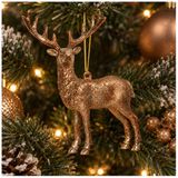 Decoris Kaemingk B.V. Kersthangers - 12x - hertje - met glitters - koperbruin - 14 cm