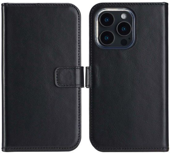 Selencia Echt Leren Bookcase voor de Apple iPhone 16 Pro Max - Zwart