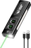 Smiling Shark EDC T02 zaklamp, groene straal & paars & wit licht 900 lumen (3 modi), zijverlichting rood/wit, zaklamp met clip & magnetische voet voor noodgevallen, werk, camping (zwart)