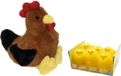 Decoris Pluche bruine kippen knuffel - 25 cm - met 6x stuks mini kuikentjes 6.5 cm - Paas/pasen decoratie