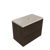 Saniclass Badkamermeubelset - 80x45x63cm - Travertine natuurstenen topblad - zonder kraangat - 2 lades - mat eiken charcoal
