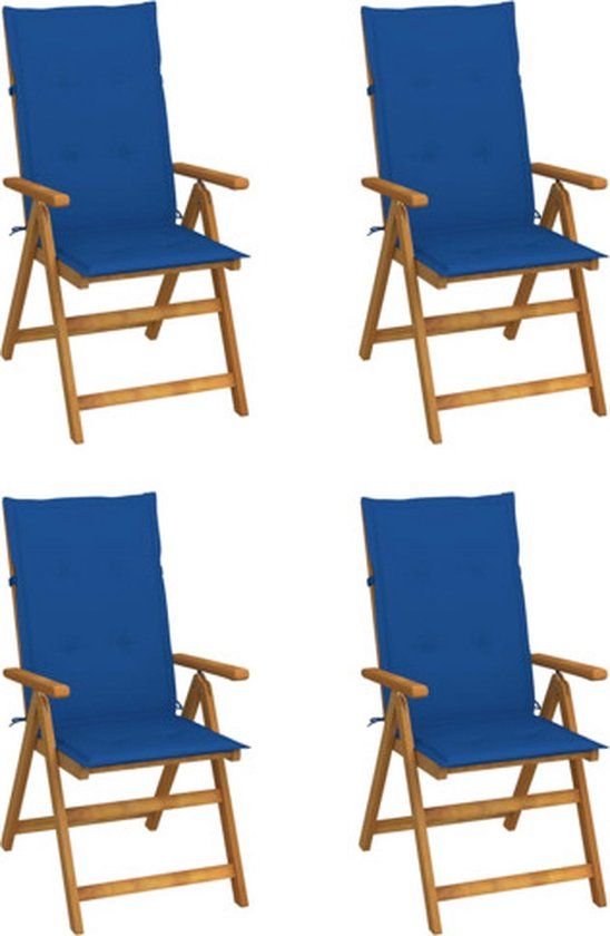 VidaXL Tuinstoelen 4 stuks, Gecapitonneerde zitting, Acaciahout, Blauw