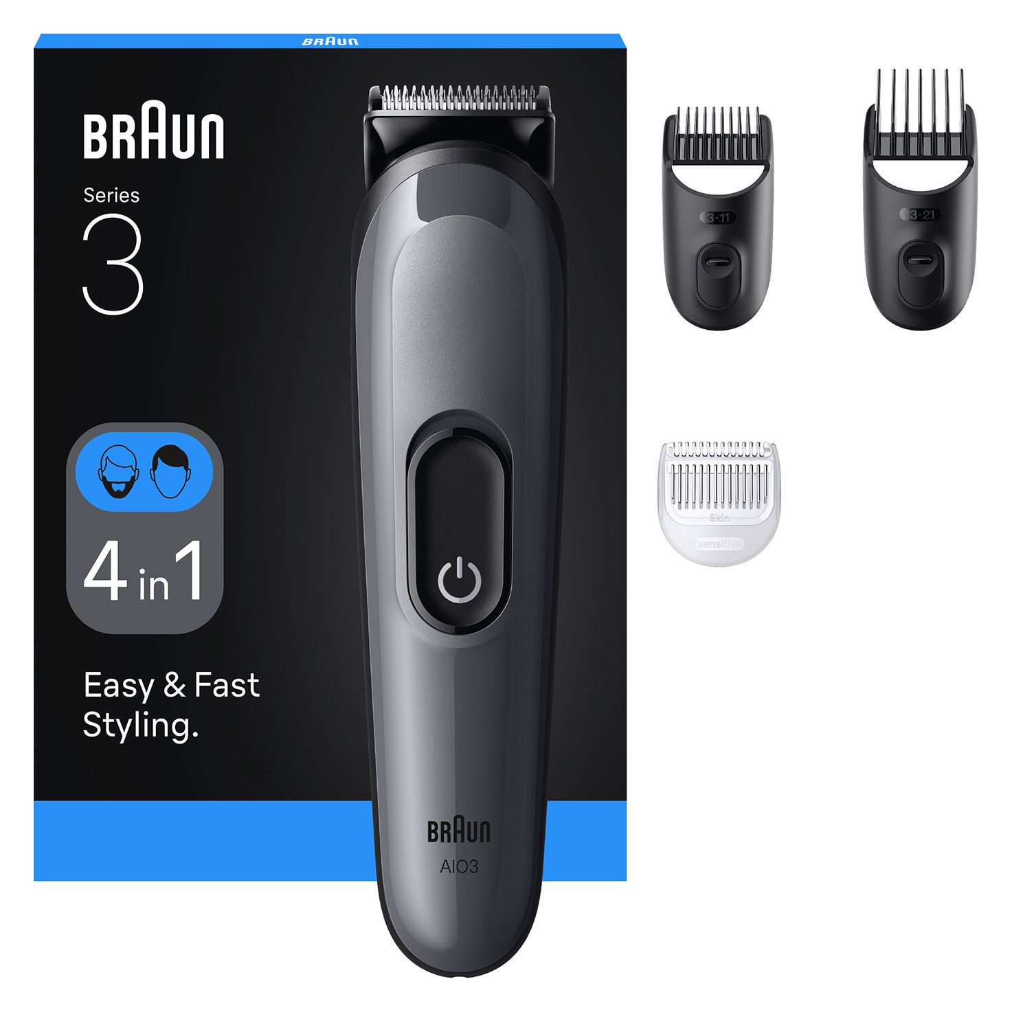 Braun AIO3500 scheer-, knip- en trimapparaat - Zwart/Grijs