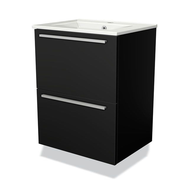 Maxaro Badkamermeubel 50cm Modulo Slim Mat Zwart 2 Lades Vlak Wastafel Keramiek