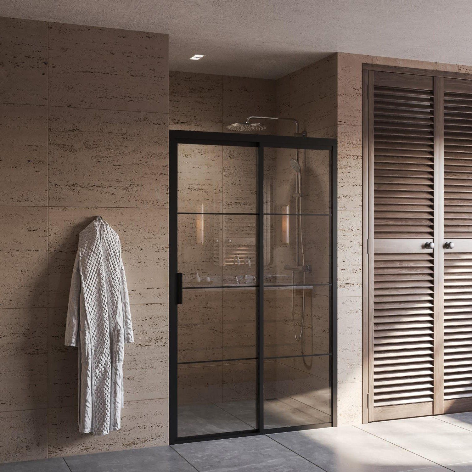 Boss & Wessing Douchedeur black edition frame softclose rechts 120x200 cm helder glas zwart