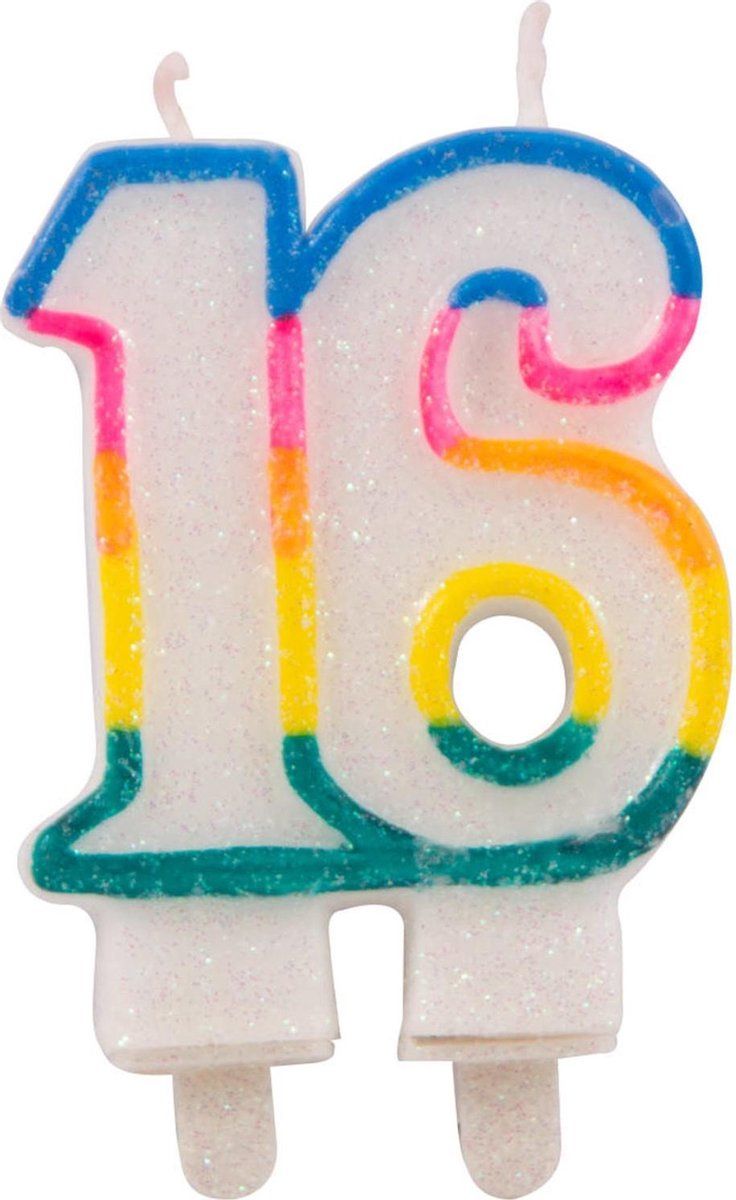 Folat Glitterkaars 16 Jaar - Wit