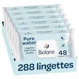 BIOLANE - Pure Water reinigingsdoekjes - Baby - Set van 6 x 48 (288 doekjes) - Met gezuiverd water - Reinigt en beschermt - Lichaam en zitvlak - Gevoelige Huid - Vanaf de geboorte - Gemaakt in