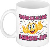 Bellatio Decorations Cadeau mok/beker - Voor de aller leukste juf - wit - 300 ml