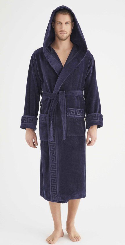 Heren Luxe Badjas Leonardo - Blauw - XXL - Bamboe/Katoen