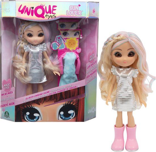 UNIQUE EYES - Pop, 25 cm, met ogen die je blik volgen, verandert de kleur onder de zon, Rebecca Fashion Doll, voor meisjes vanaf 3 jaar, MYM07300