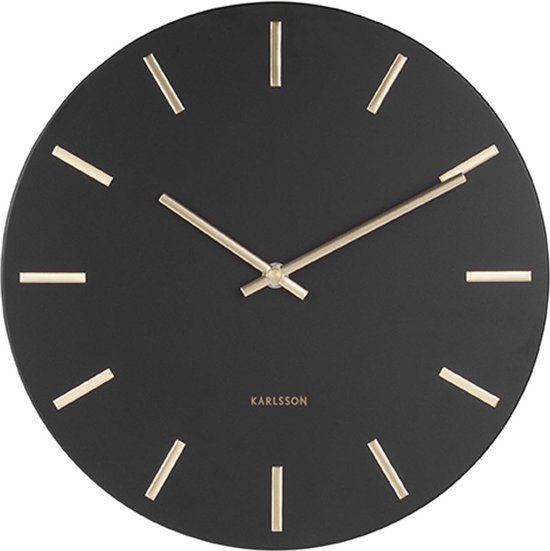 Karlsson Wandklok Charm - Staal Zwart Gouden wijzers - Small - Ø30cm