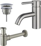 Fortifura Calvi Wastafelkraanset - lage wastafelkraan - always open plug - verlaagde design - sifon - PVD - geborsteld RVS