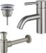 Fortifura Calvi Wastafelkraanset - lage wastafelkraan - always open plug - verlaagde design - sifon - PVD - geborsteld RVS