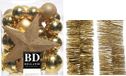 Decoris Shoppartners Bv Kerstversiering kunststof kerstballen 5-6-8 cm met ster piek en folieslingers pakket goud van 35x stuks - Kerstboomversiering