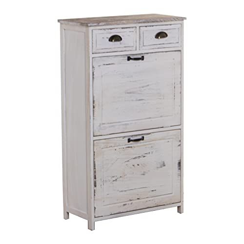 DRW Schoenenkast met 2 deuren en 2 laden - antiek wit - 60 x 30 x 107 cm