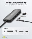 Goobay Slim 4-poorts USB-hub 11,5 cm, USB-C naar 4x USB-C, USB 3.2 met 10 Gbit/s, lichtgrijs