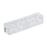 Miquelrius Ovaal pennenetui met geborduurde bloemen, 1 vak, 200 x 45 x 45 mm, polyester, ritssluiting, metalen handgreep, Wit