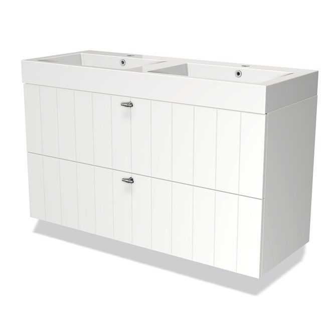 Maxaro Badkamermeubel 120cm Modulo Mat Wit 2 Lades Lamel Wastafel Mineraalmarmer