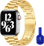 By Qubix - Stalen schakel band - Goud - Geschikt voor Apple Watch 38mm, 40mm, 41mm, 42mm