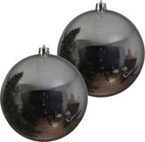 Decoris Grote Kerstbal - 2x - Zilver - 25 cm - Kunststof - Glanzend