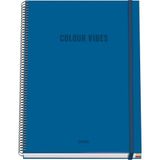 Dohe - Notitieboek A4 geruit - 100 vellen, dikte 90 g/m², hardcover, ringsluiting en elastiek - COLOUR VIBES blauw