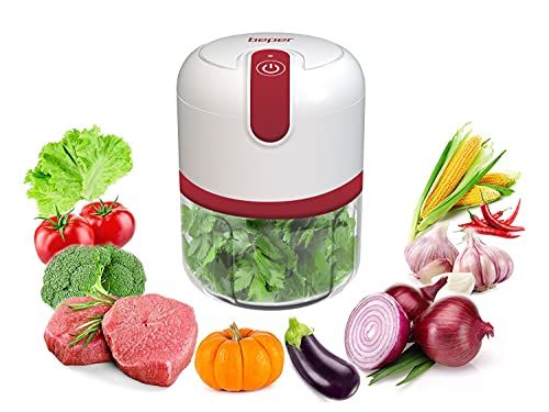 Beper P102ROB050 USB-hakmolen - Oplaadbaar - Mini-keukenmachine - 250 ml - Rood/Wit