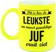 Bellatio Decorations Leukste en meest geweldige juf cadeau mok / beker neon geel 330 ml - bedankt cadeau lerares -