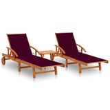 VidaXL Ligstoelen 2 stuks met tafel en kussens massief acaciahout Rood