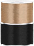 Merkloos Set van 2 stuks sierlinten - cadeaulinten - satijnen linten - zwart en goud - 38 mm x 25 meter