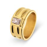 Lucardi Dames Stalen goldplated ring met wit zirkonia