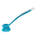 Tendance Brosse à vaisselle ronde avec manche à ventouse, blanc et bleu
