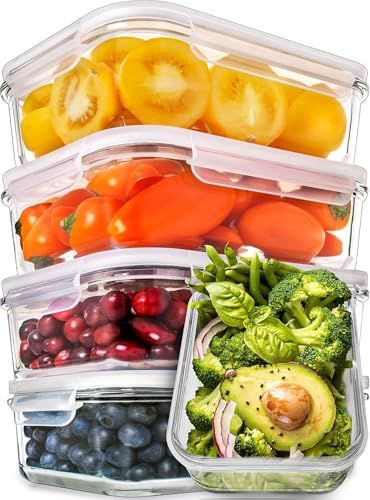 [5 Stuks] Luchtdicht Glazen Voedselcontainers met Deksels - Glazen Maaltijdbereidingscontainers BPA-Vrij - Glazen Lunchbox (880 ml - 1 Vak)