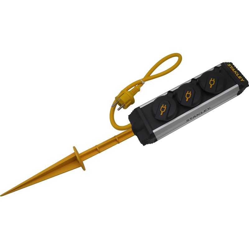 Stanley stekkerdoos alu. met grondspie 2-voudig H07RN 3x1.5MM² IP44 3m
