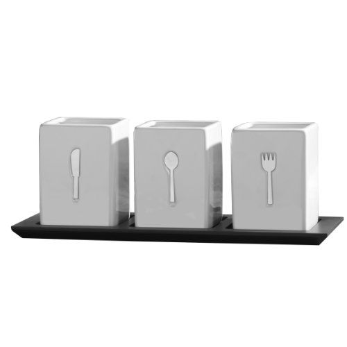Towle Living 3-Piece Ceramic Caddy with Wooden Tray