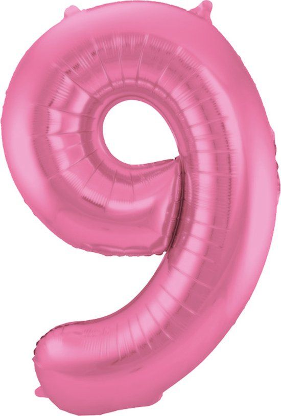 Folat - Folieballon Cijfer 9 Roze Metallic Mat - 86 cm
