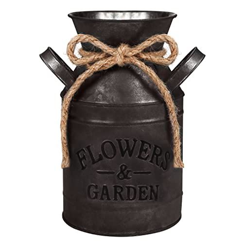 BELLE VOUS Rustiek Metalen Bloemvaat - 11,3 x 19 cm - Gegalvaniseerd Vintage Chique Boeren Melk Emmer - Primitieve Decoratieve Kan Voor Huis/ Huwelijksdecoratie & Tuinbloemen