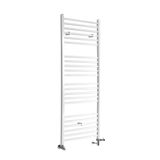 Hudson Reed Sèche-serviettes Dual Fuel / Hybride Blanc Plat - 160cm x 50cm - Incl. 800W Élément chauffant, T-pièce et Robinets de radiateur