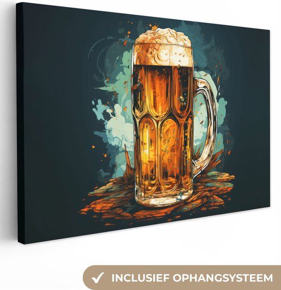 OneMillionCanvasses Canvas schilderij 150x100 cm - Retro Bier - Wanddecoratie