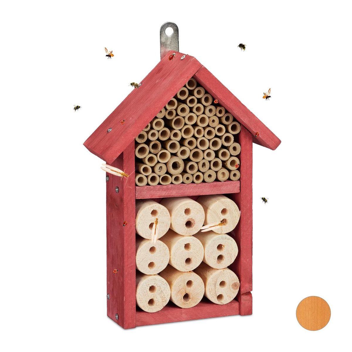 Relaxdays insectenhotel bouwpakket - DIY - insectenhuis - bijenhotel - nestkast - hangend rood
