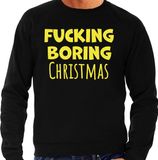 Bellatio Decorations Foute Kersttrui/sweater voor heren - Boring Christmas - zwart - glitter geel XL